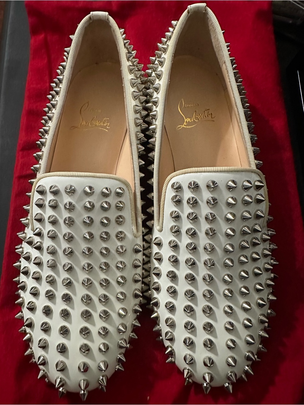 Christian Louboutin Rolling Spikes White Studded Spike Loafers